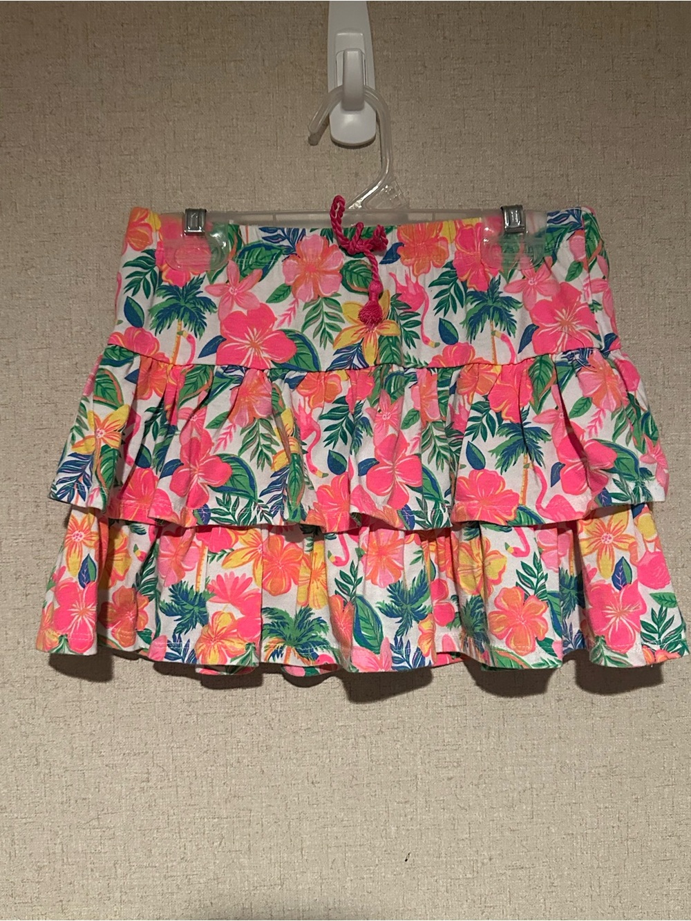 Tommy Hilfiger Size Pink Tropical Print Tiered Ruffle Mini Skirt